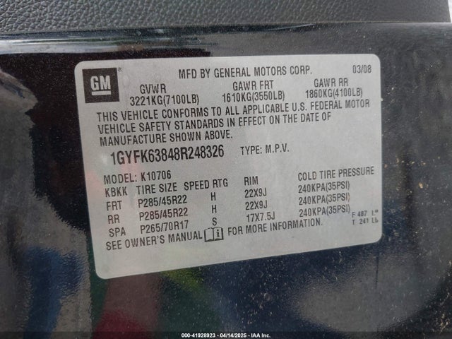 2008 CADILLAC ESCALADE 1GYFK63848R248326 Photo 8