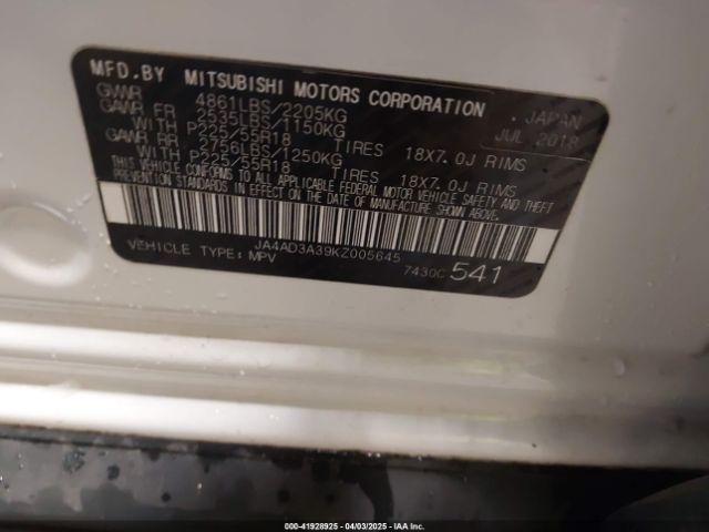 JA4AD3A39KZ005645 Mitsubishi Outlander Sel