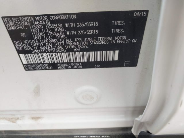 JTMDFREV8FD134295 Toyota 2ar-fe