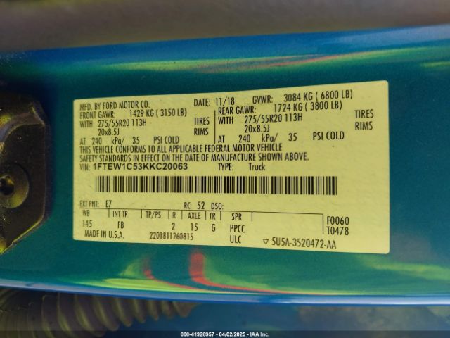 1FTEW1C53KKC20063 Ford F-150 Xlt