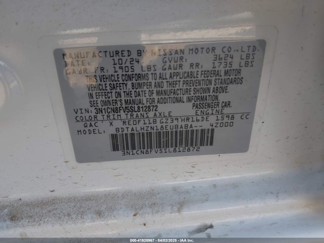 Nissan Versa 1.6 Sr 2025 3N1CN8FV5SL812872 Image 9