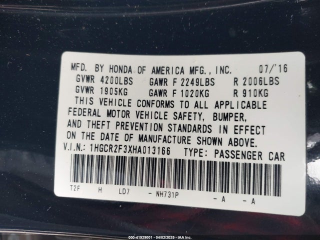 1HGCR2F3XHA013166 Honda ACCORD LX