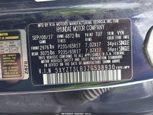 5XYZT3LB3JG538930 Hyundai Santa Fe Sport 2.4l