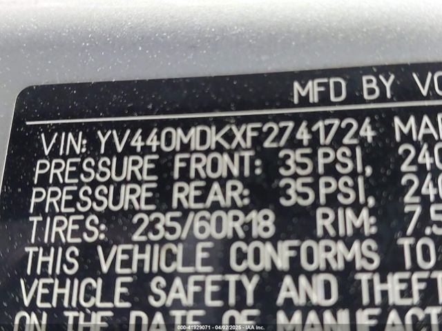 YV440MDKXF2741724 Volvo Xc60 T5 Premier