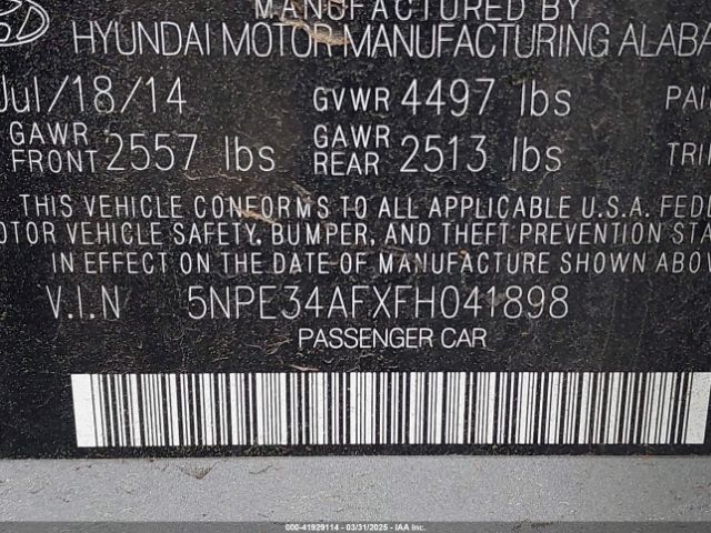 5NPE34AFXFH041898 Hyundai Sonata Sport