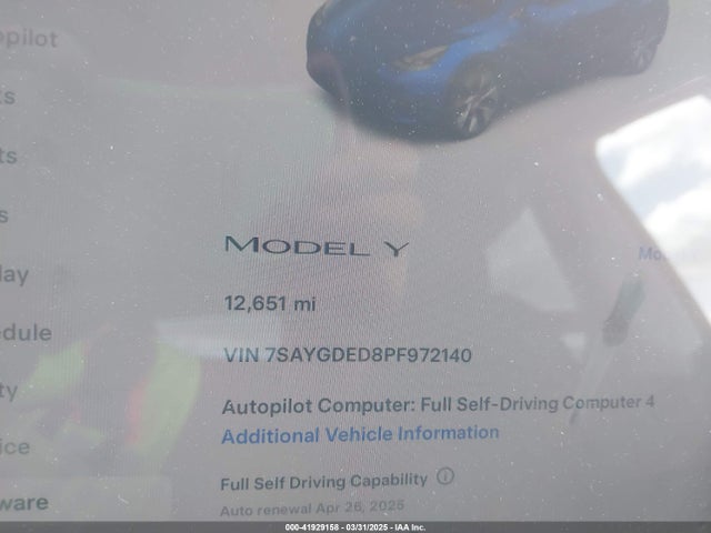 7SAYGDED8PF972140 Tesla Model Y