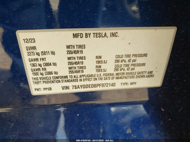 7SAYGDED8PF972140 Tesla Model Y