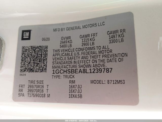 1GCHSBEA8L1239787 Chevrolet Colorado 2wd  Long Box Wt