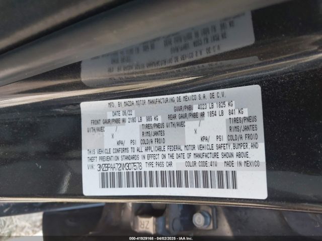3MZBPAA72NM307578 Mazda MAZDA3