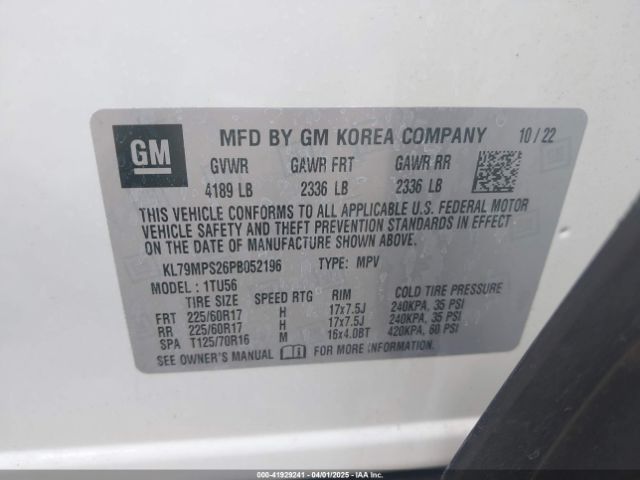 KL79MPS26PB052196 Chevrolet Trailblazer Fwd Lt