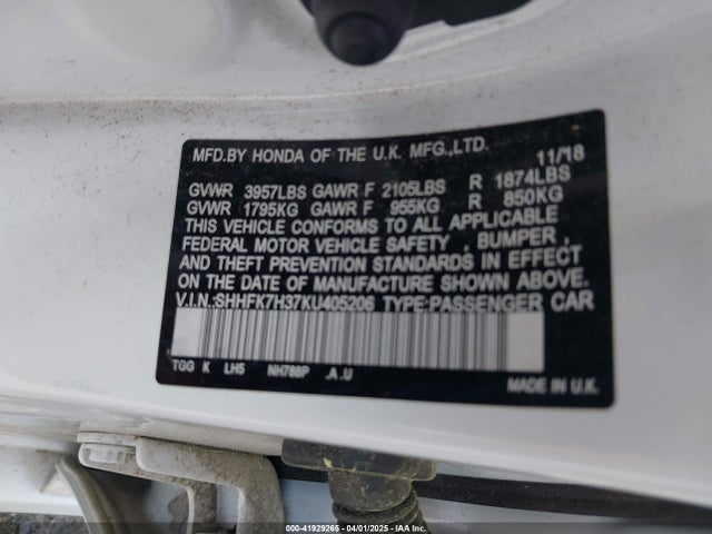 SHHFK7H37KU405206 Honda Civic Lx