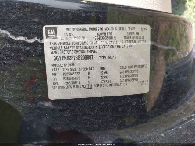 2008 CADILLAC ESCALADE EXT 3GYFK62878G208887 Photo 8