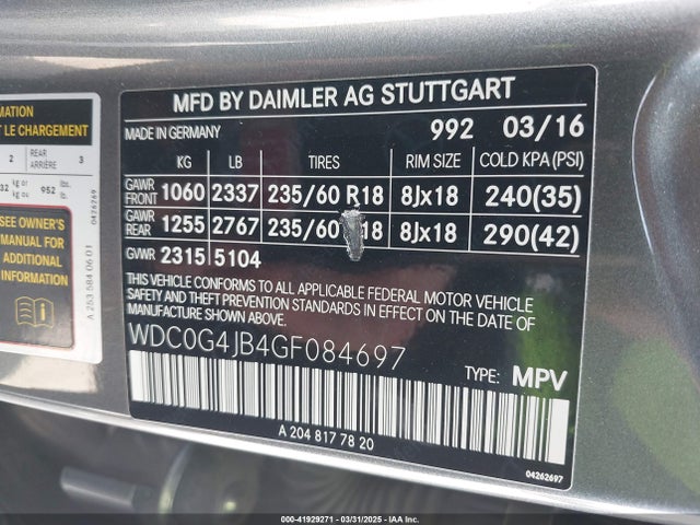 WDC0G4JB4GF084697 Mercedes-Benz GLC 300