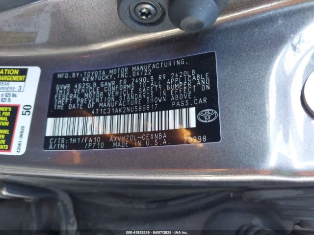4T1C31AK2NU589817 Toyota Camry Le Hybrid