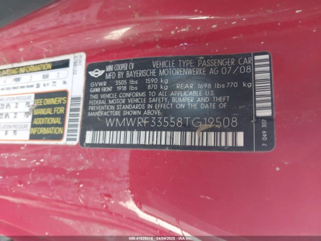 2008 MINI COOPER WMWRF33558TG19508 Photo 8