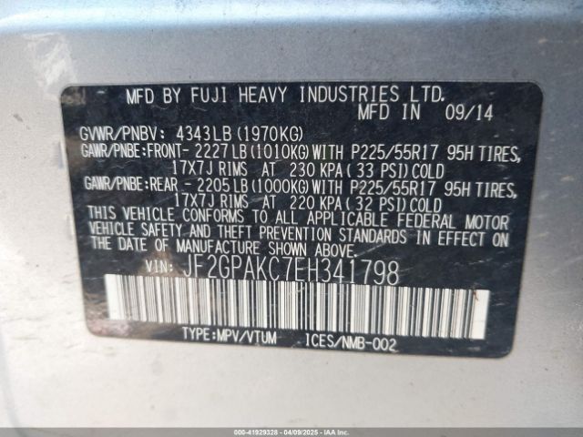JF2GPAKC7EH341798 Subaru Xv Crosstrek 2.0i Limited