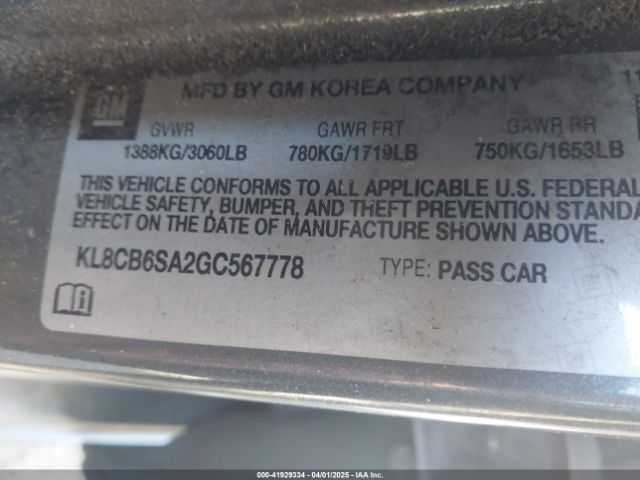 KL8CB6SA2GC567778 Chevrolet Spark Ls Cvt