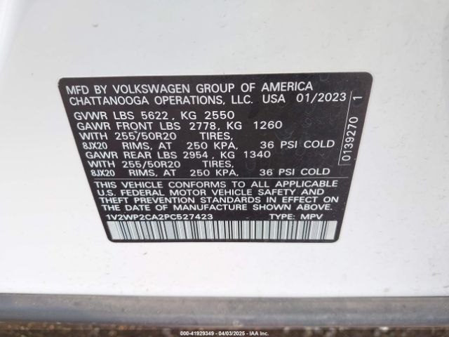 1V2WP2CA2PC527423 Volkswagen Atlas 2.0t Se W/technology
