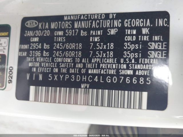 5XYP3DHC4LG076685 KIA Telluride Ex