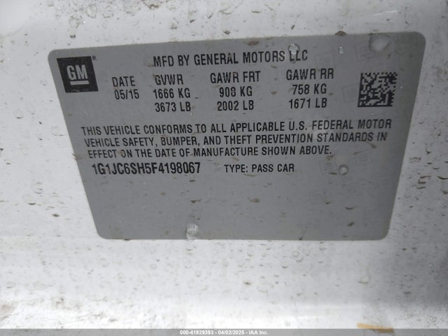1G1JC6SH5F4198067 Chevrolet Sonic Lt Auto