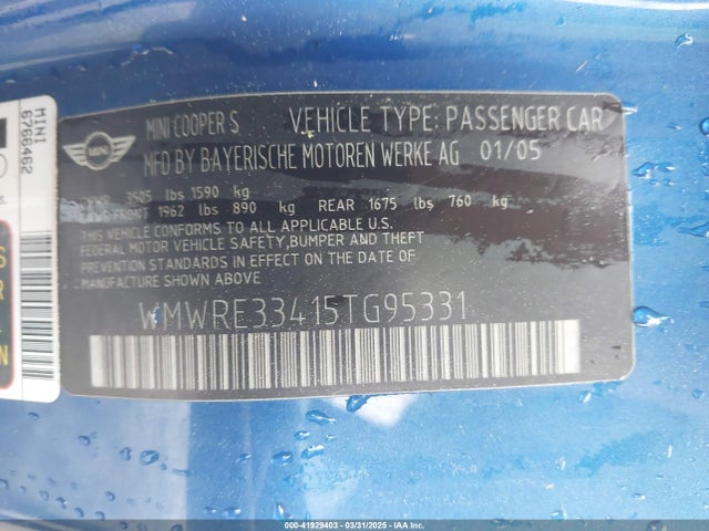 2005 MINI COOPER S WMWRE33415TG95331 Photo 8