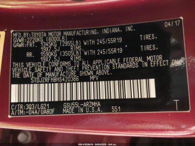5TDJZRFH8HS420366 Toyota Highlander Se
