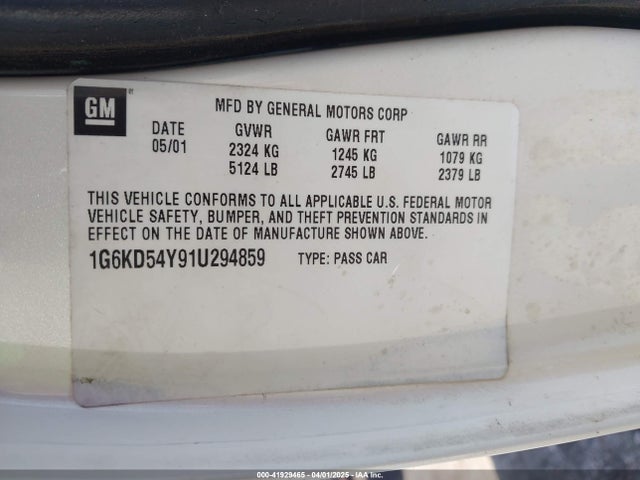2001 CADILLAC DEVILLE 1G6KD54Y91U294859 Photo 8