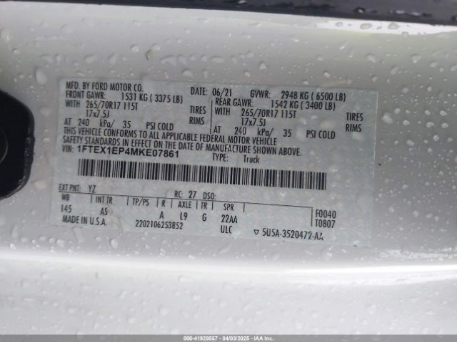 1FTEX1EP4MKE07861 Ford F-150 Xl