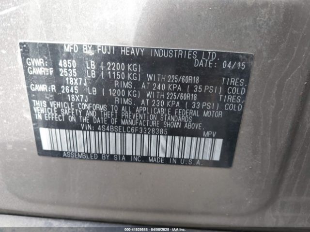 4S4BSELC6F3328385 Subaru Outback 3.6r Limited