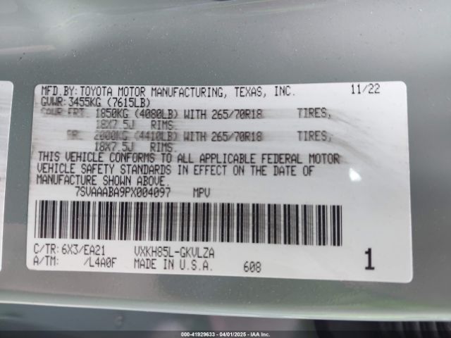 7SVAAABA9PX004097 Toyota Sequoia Limited