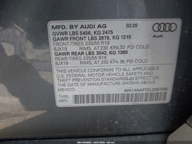 WA1ANAFY2L2067095 Audi Q5 Premium 45 Tfsi Quattro S Tronic
