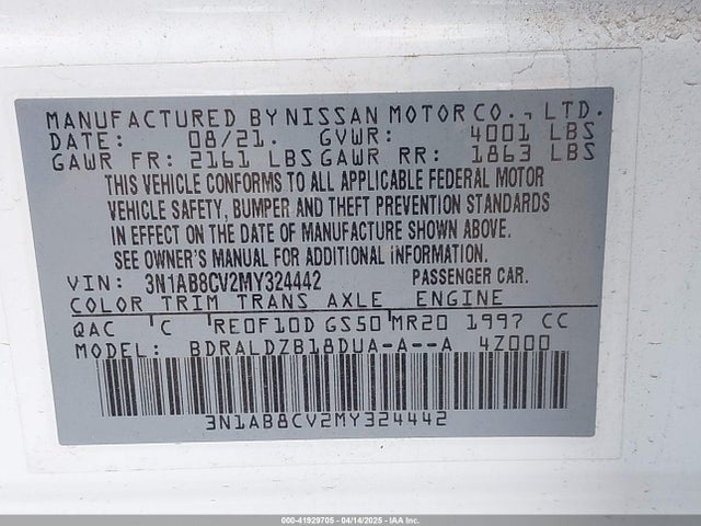 3N1AB8CV2MY324442 Nissan Sentra Sv Xtronic Cvt
