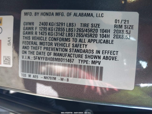 5FNYF8H08MB011467 Honda Passport Awd Elite