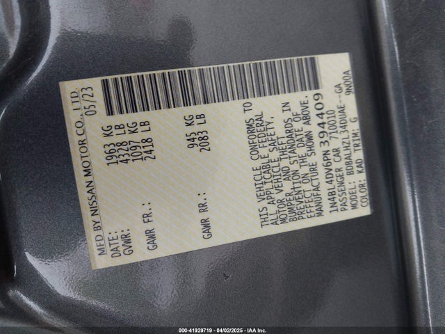 1N4BL4DV6PN394409 Nissan Altima Sv Fwd