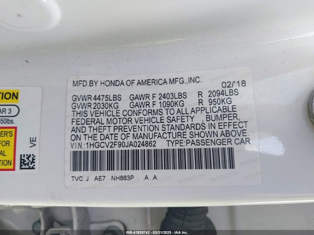 1HGCV2F90JA024862 Honda Accord Touring 2.0t