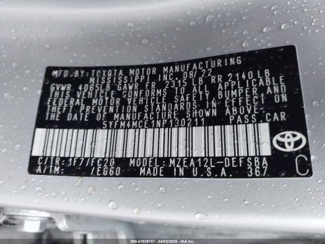 5YFM4MCE1NP130211 Toyota Corolla Se 6mt