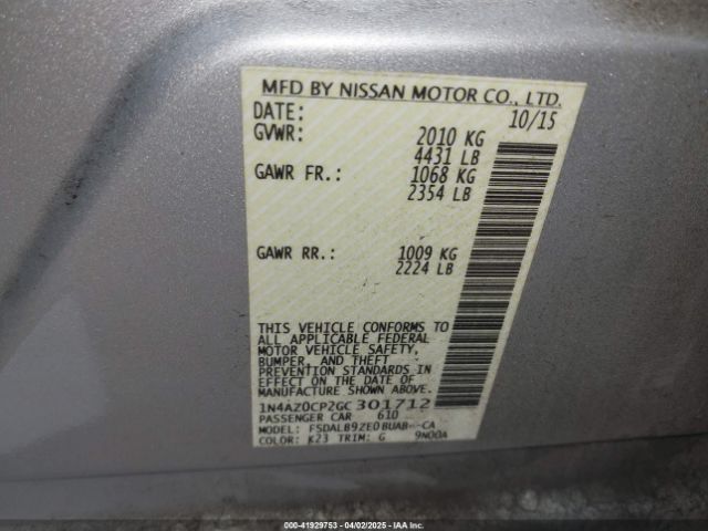 1N4AZ0CP2GC301712 Nissan LEAF S