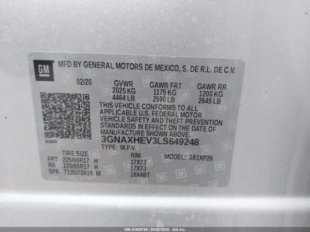 3GNAXHEV3LS649248 Chevrolet Equinox Fwd Ls