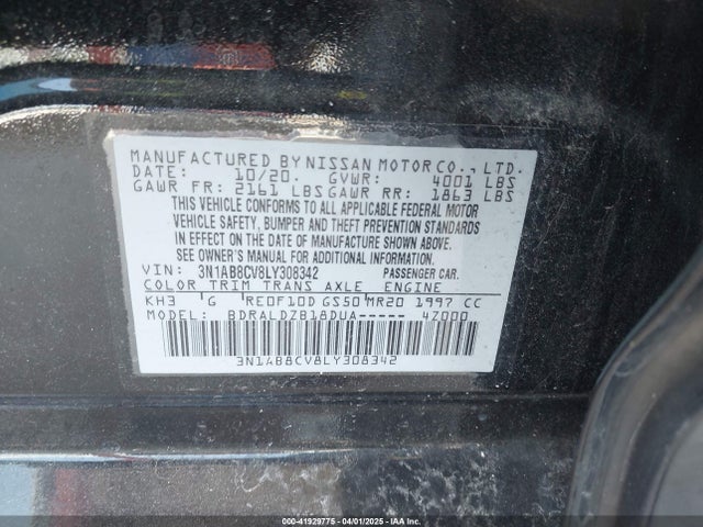 3N1AB8CV8LY308342 Nissan Sentra Sv Xtronic Cvt