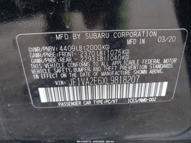 JF1VA2E6XL9818207 Subaru Wrx Sti