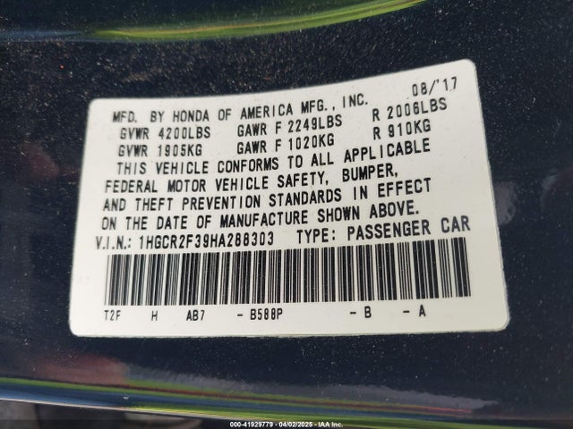 1HGCR2F39HA288303 Honda ACCORD LX