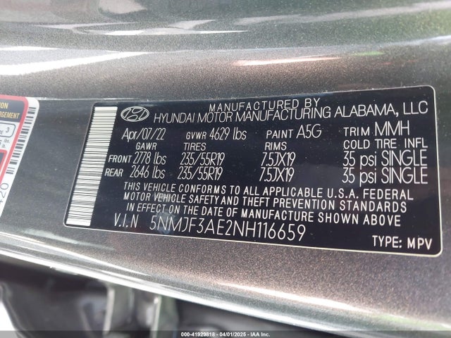 5NMJF3AE2NH116659 Hyundai TUCSON SEL