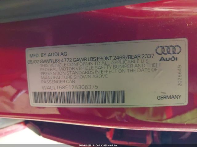 2002 AUDI A4 WAULT68E12A308375 Photo 8