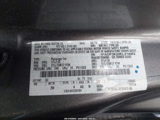 2014 FORD FOCUS 1FADP3K22EL314452 Photo 8