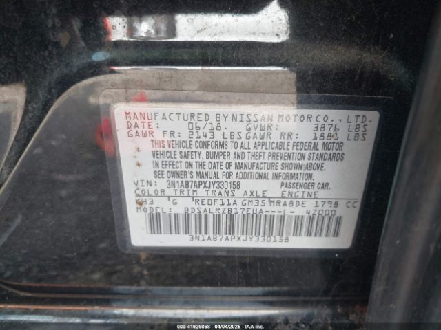 3N1AB7APXJY330158 Nissan SENTRA SR