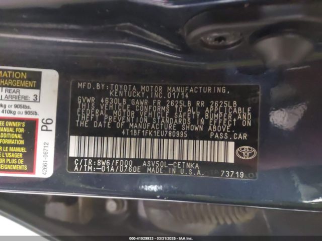 4T1BF1FK1EU780995 Toyota CAMRY LE
