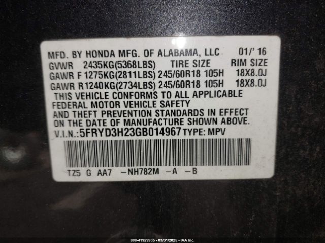 5FRYD3H23GB014967 Acura Mdx Acurawatch Plus Package