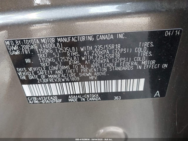 2T3DFREV3EW161809 Toyota Rav4 Limited
