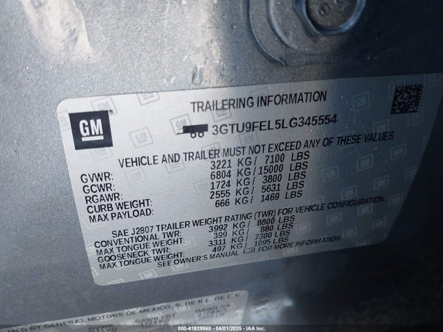 3GTU9FEL5LG345554 GMC l87 - di dfm, alum, gen 5
