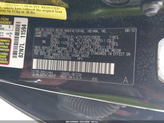 5TDDW5G12ES093250 Toyota Sequoia Platinum 5.7l V8